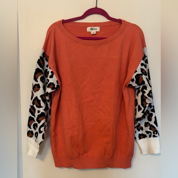 Brand new XL Style & Co Leopard Sleeve Orange Sweater - Picture 1 of 3